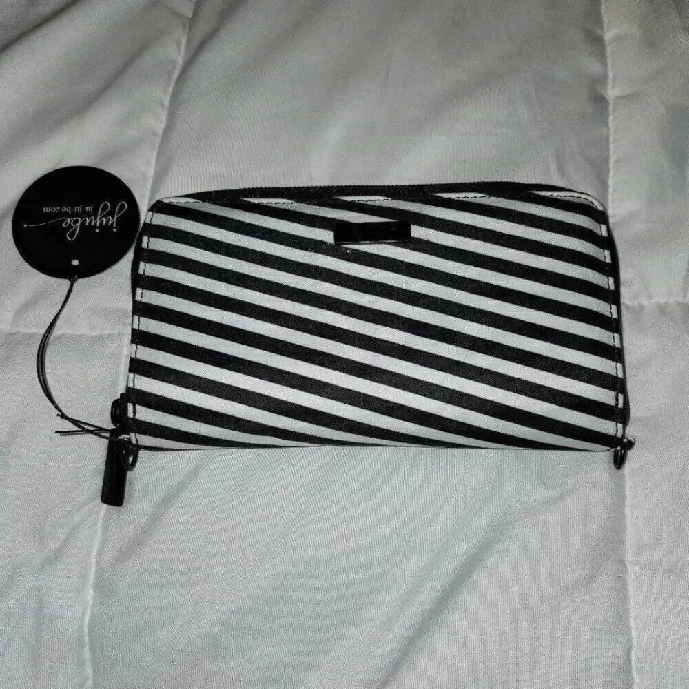 JuJuBe Black Magic Wallet Be Spendy B&W Striped Floral Lining Black Beauty Onxy